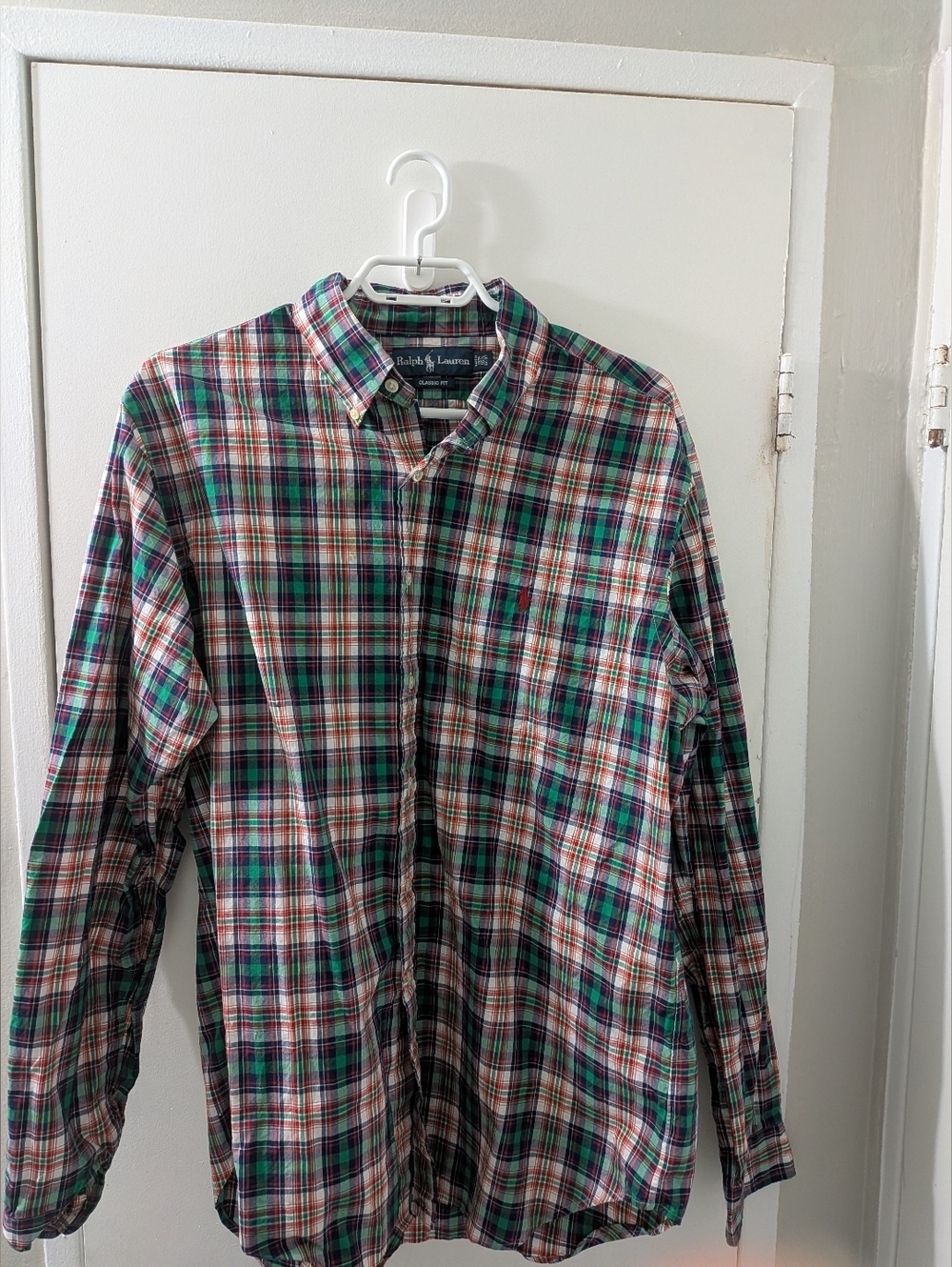 Ralph Lauren Classic Fit Plaid Button-Up Shirt - Green/Navy/Red